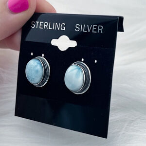 Solid Sterling Silver 925 Larimar Stud Earrings Oval Handmade New